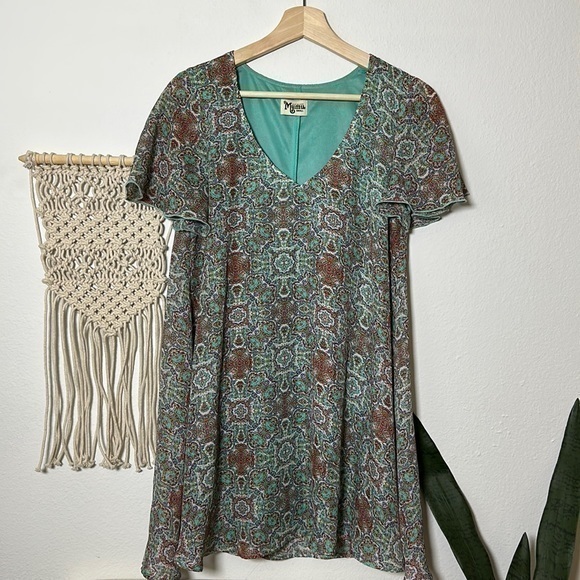 Show Me Your MuMu Dresses & Skirts - Show Me Your Mumu Kylie A-line Teal Mini Dress Kaleidoscope Flutter Sleeve Sz.S